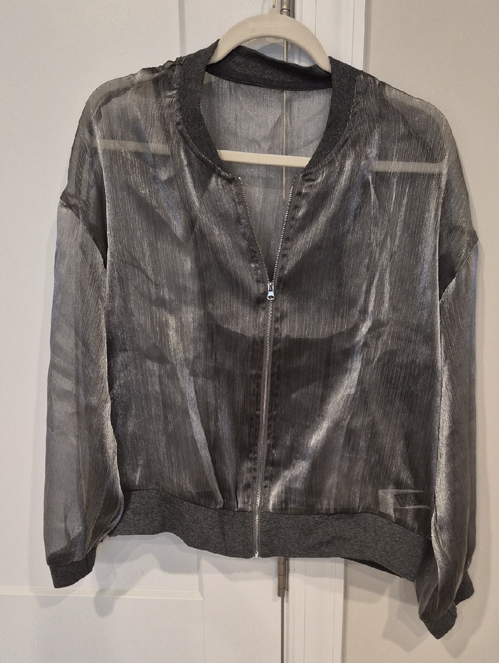 Sheer Metallic Gray Bomber Jacket - Unbranded